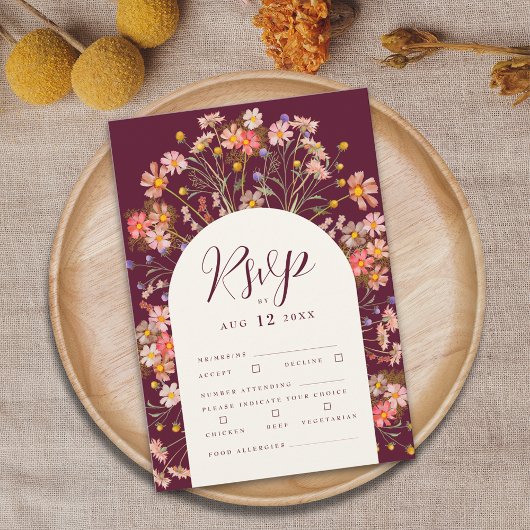 Boho Fall Rustikale Wildblume Blumenstrauß Hochzei RSVP Karte