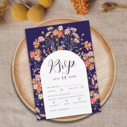 Boho Fall Rustikale Wildblume Blumenstrauß Hochzei RSVP Karte