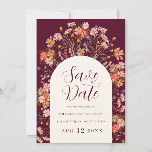 Boho Fall Rustikale Wildblume Hochzeit Save The Date (Vorderseite)
