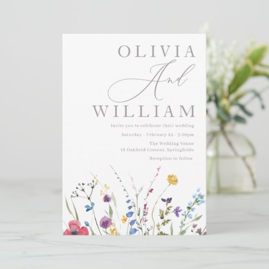 Boho Fall Summer Wildblume Wedding Einladung (Stehend Vorderseite)