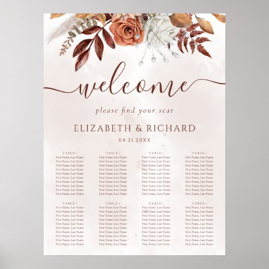Boho Fall Terracotta-Blume Hochzeitssattel Poster (Vorne)