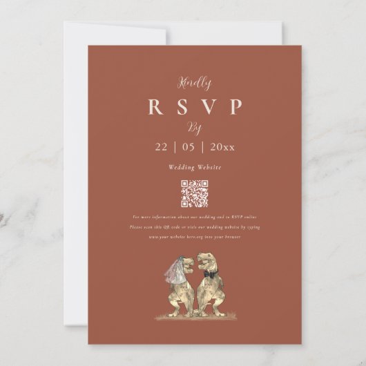 Boho fall Terracotta Dinosaur Wedding QR Code Einladung (Rückseite)