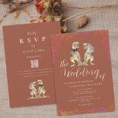 Boho fall Terracotta Dinosaur Wedding QR Code Einladung