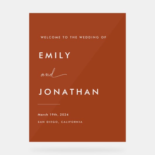 Boho Fall Terracotta Wedding Willkommen Acrylschild (Vorderseite)