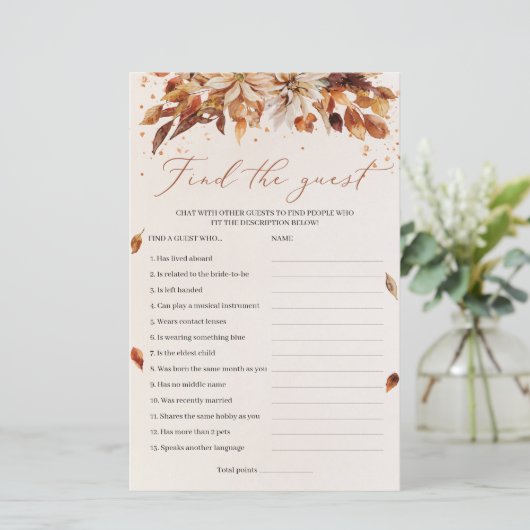 Boho Fall und Herbst Blume finden Gast Game (Stehend Vorderseite)
