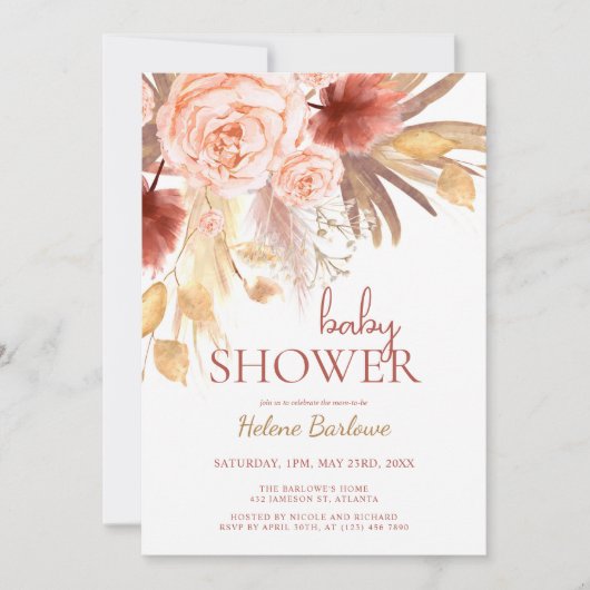 Boho Fall Watercolor Babydusche Einladung (Vorderseite)