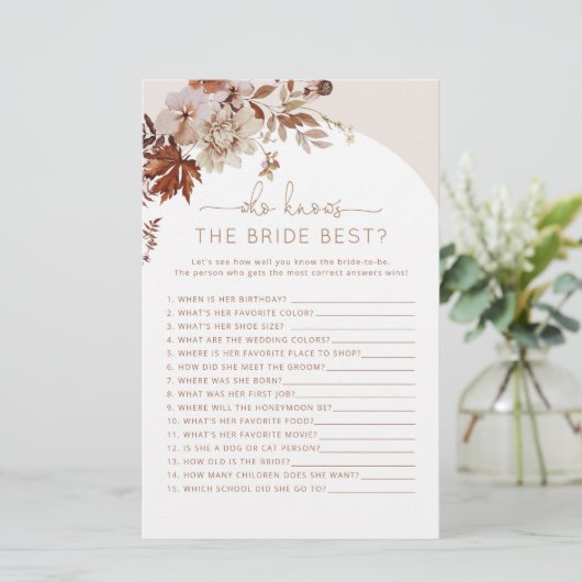 Boho Fall Wer kennt das beste Spiel der Braut (Stehend Vorderseite)