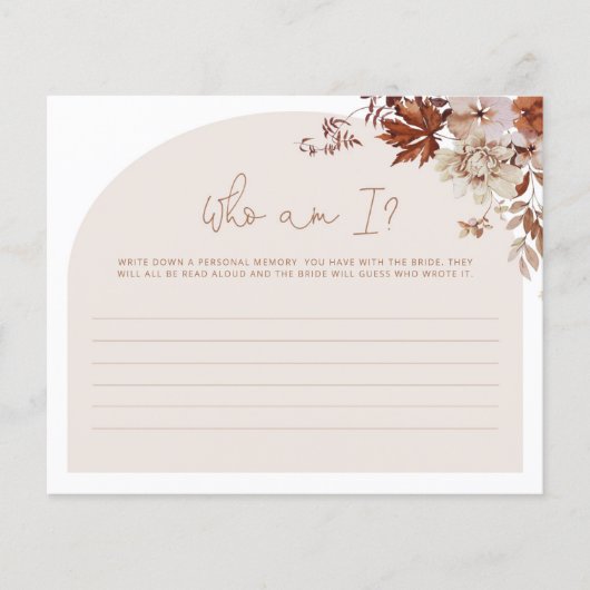 Boho fall Who is I Brautparty Game (Vorderseite)