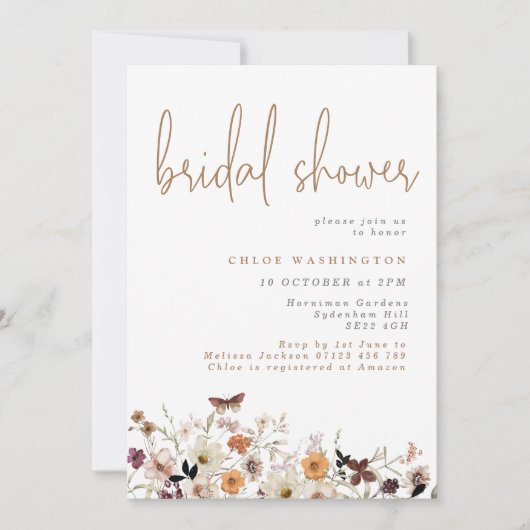 Boho Fall Wild Blume Brautparty Einladung (Vorderseite)