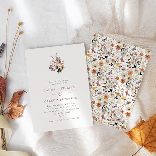 Boho Fall Wild Blume Hochzeit Einladung
