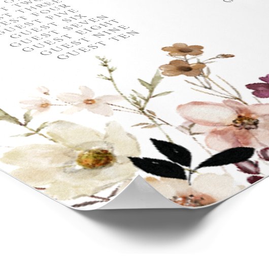 Boho Fall Wild Blume Hochzeitsplan Poster (Ecke)