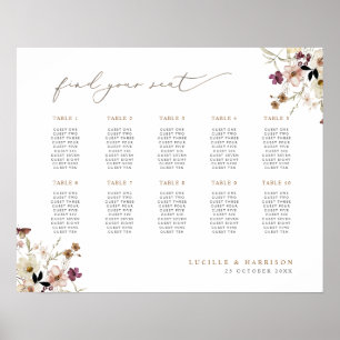Boho Fall Wild Blume Hochzeitsplan Poster