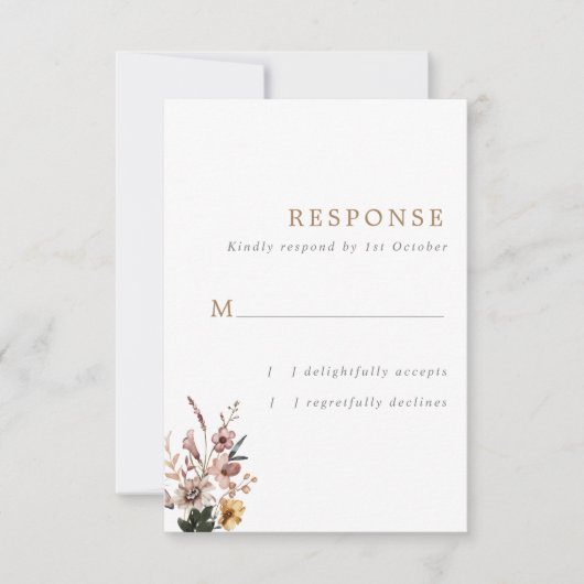 Boho Fall Wild Blume - Vertikale Hochzeit RSVP Karte (Vorderseite)