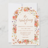 Boho Fall Wildblume Arch Burnt Orange Wedding Einladung (Vorderseite)