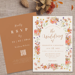 Boho Fall Wildblume Arch Burnt Orange Wedding Einladung