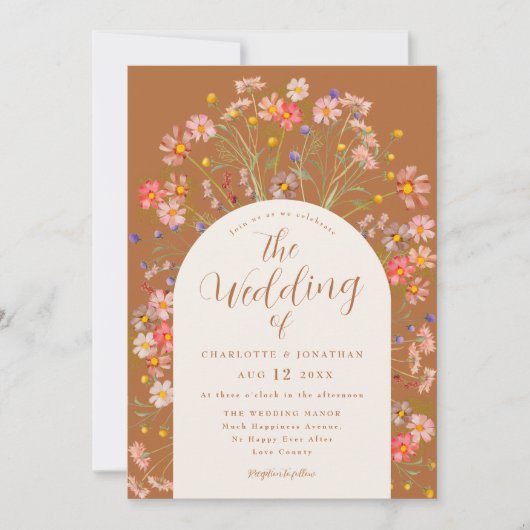 Boho Fall Wildblume Arch Einladung (Vorderseite)