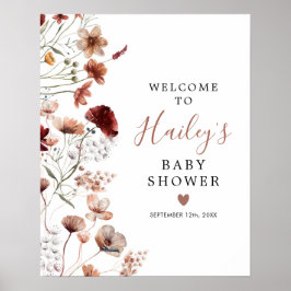 Boho Fall Wildblume Babydusche Begrüßungszeichen Poster