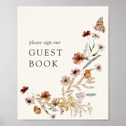 Boho Fall Wildblume Babydusche Gästebuchsignatur Poster (Vorne)