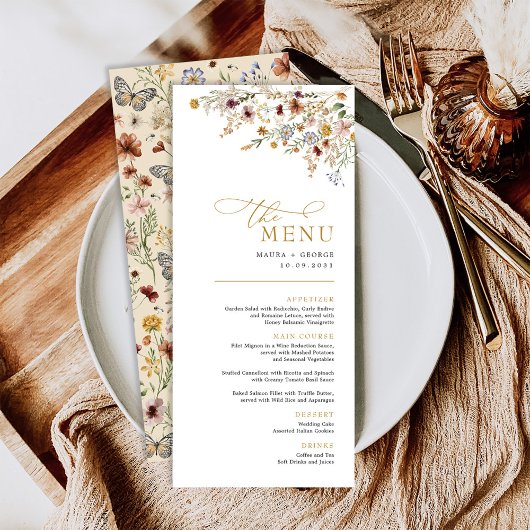 Boho Fall Wildblume Backyard Wedding Menu Card Menükarte