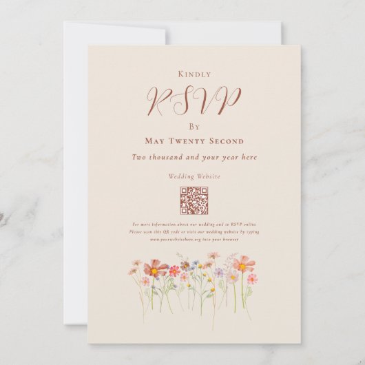 Boho Fall Wildblume Beige Terracotta QR Code Einladung (Rückseite)