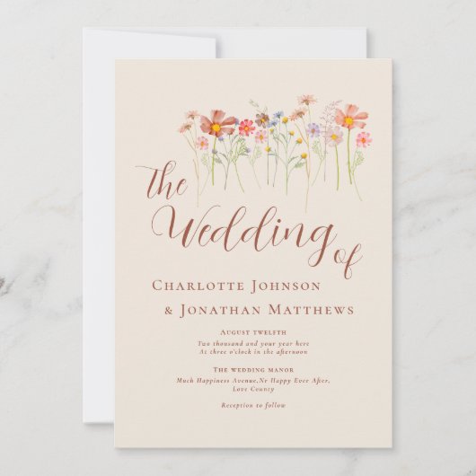 Boho Fall Wildblume Beige Terracotta QR Code Einladung (Vorderseite)