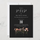 Boho Fall Wildblume Black and White QR Code Einladung (Rückseite)