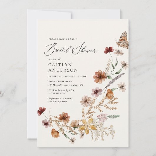 Boho Fall Wildblume Brautparty Einladung (Vorderseite)