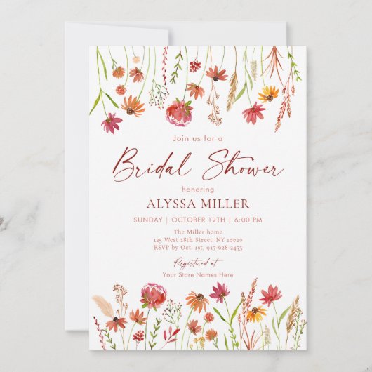 Boho Fall Wildblume Brautparty Einladung (Vorderseite)