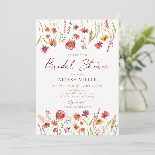 Boho Fall Wildblume Brautparty Einladung (Stehend Vorderseite)