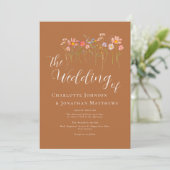 Boho Fall Wildblume Brown Orange QR Code Hochzeit Einladung (Stehend Vorderseite)