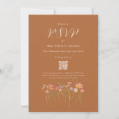 Boho Fall Wildblume Brown Orange QR Code Hochzeit Einladung (Rückseite)