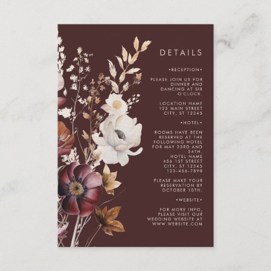 Boho Fall Wildblume Brown Wedding Begleitkarte (Vorderseite)