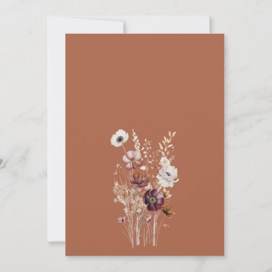 Boho Fall Wildblume Brown Wedding Einladung (Rückseite)