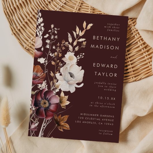 Boho Fall Wildblume Brown Wedding Einladung