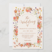 Boho Fall Wildblume Burnt Orange Wedding Einladung (Vorderseite)