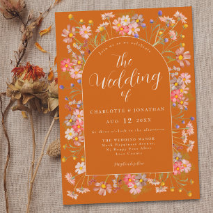 Boho Fall Wildblume Burnt Orange Wedding Einladung