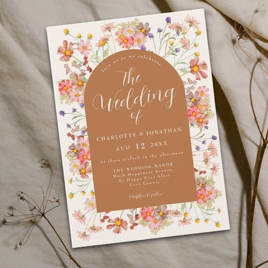 Boho Fall Wildblume Burnt Orange Wedding Einladung