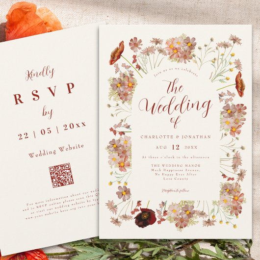 Boho Fall Wildblume Burnt Orange Wedding Einladung
