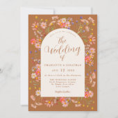 Boho Fall Wildblume Burnt Orange Wedding Einladung (Vorderseite)