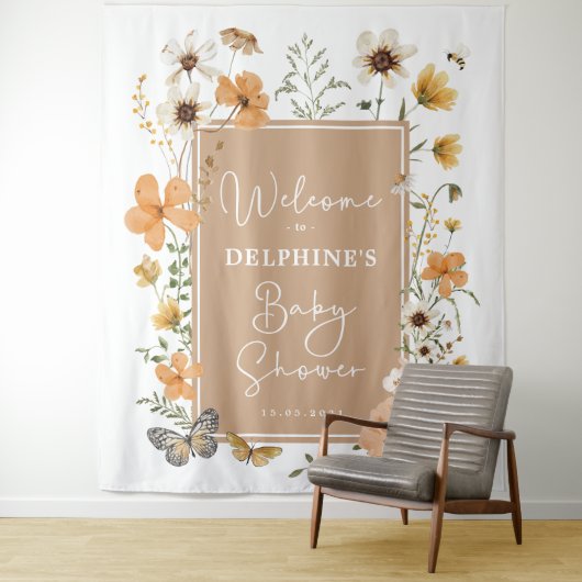 Boho Fall Wildblume Fee Babydusche Willkommen Wandteppich (Beispiel)