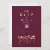 Boho Fall Wildblume Floral Burgundy QR Code Einladung (Rückseite)