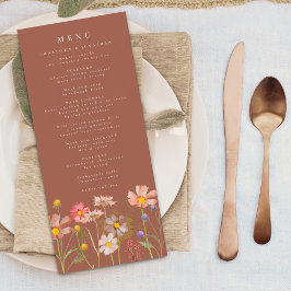 Boho Fall Wildblume Floral Burnt Orange Wedding Menükarte