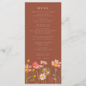 Boho Fall Wildblume Floral Burnt Orange Wedding Menükarte (Vorderseite)