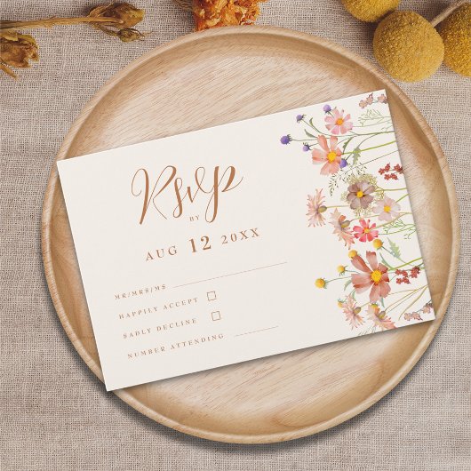 Boho Fall Wildblume Floral Wedding RSVP Karte