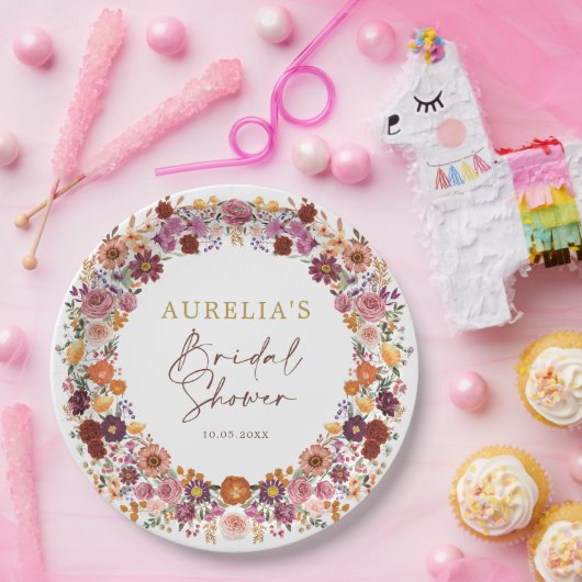 Boho Fall Wildblume Garden Wreath Brautparty Pappteller (Party)