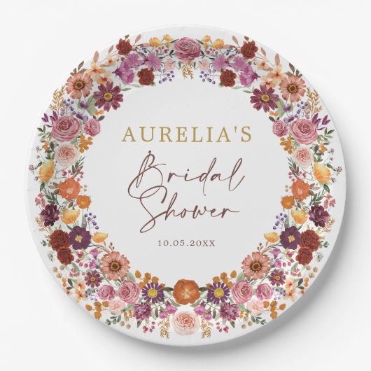 Boho Fall Wildblume Garden Wreath Brautparty Pappteller (Vorderseite)