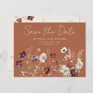 Boho Fall Wildblume Hochzeit speichern das Datum Postkarte