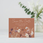 Boho Fall Wildblume Hochzeit speichern das Datum Postkarte (Stehend Vorderseite)