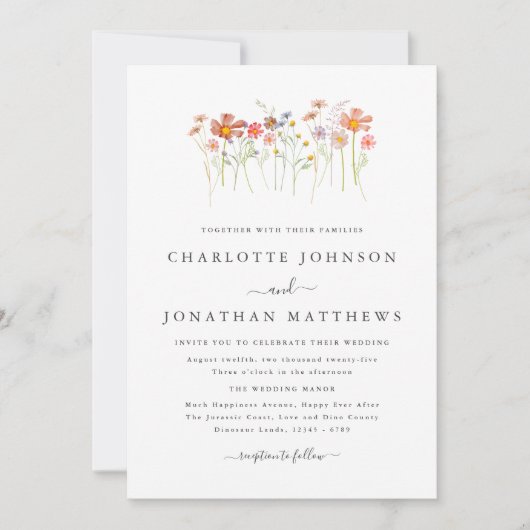 Boho Fall Wildblume Meadow Wedding Einladung (Vorderseite)