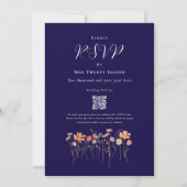 Boho Fall Wildblume Navy Blue Terracotta QR Code Einladung (Rückseite)